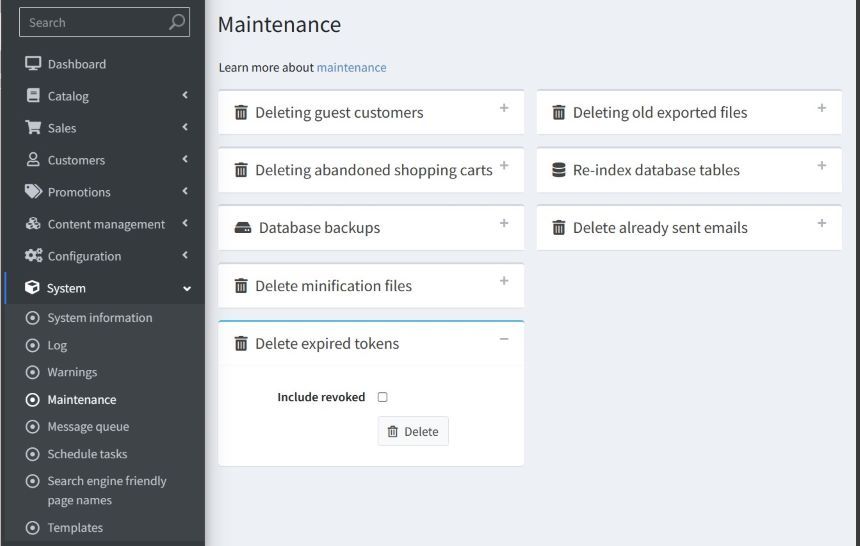 maintenance options page for nopcommerce public restful api plugin by nopadvance